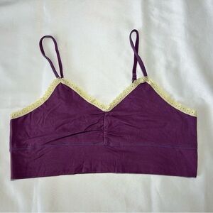 Pact Organic Cotton Purple Bralette with Cream Lace Trim Sz XL